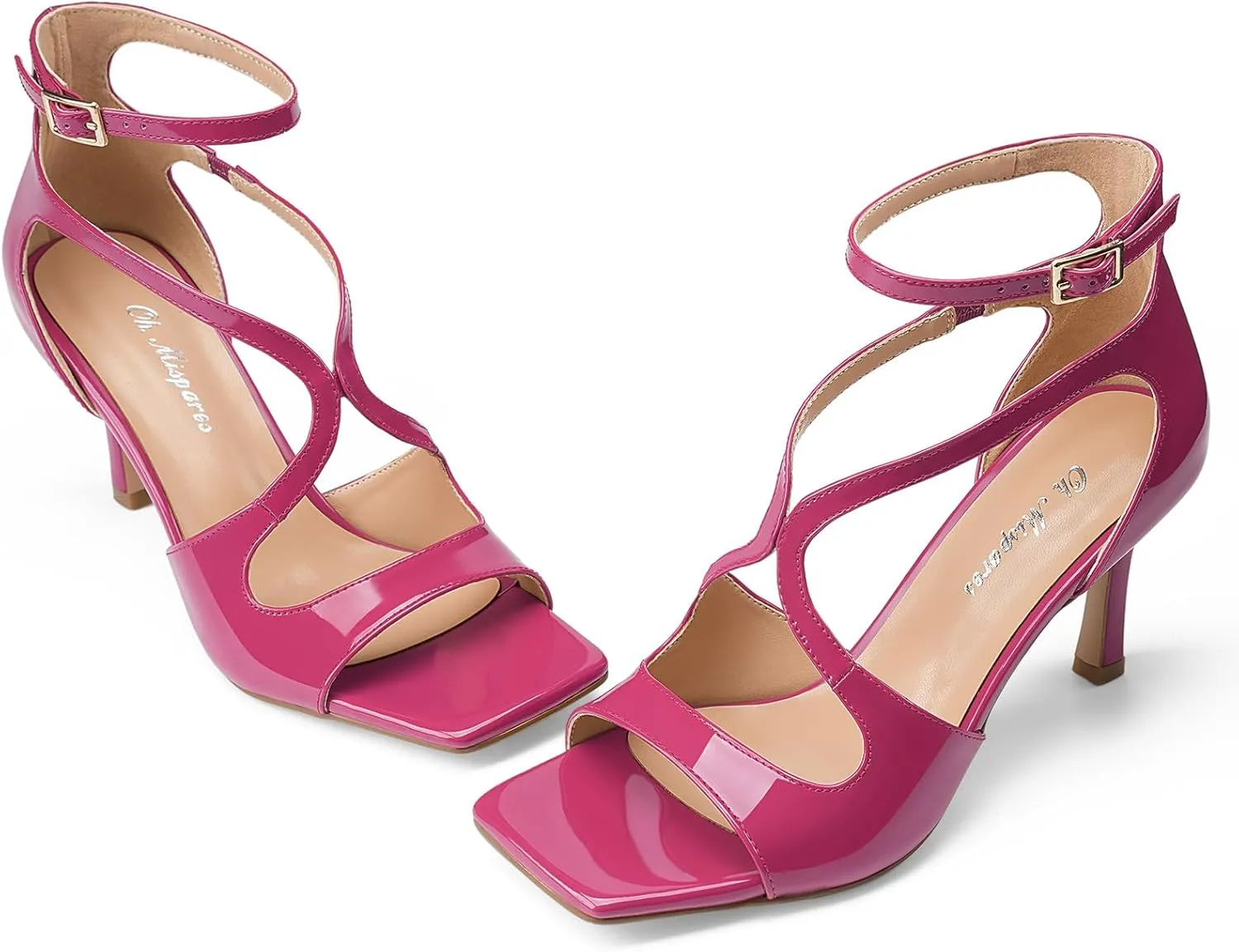 Oh Mispares Women’s Stiletto Heel Sandals Square Open Toe Strappy High Heels Ankle Strap Buckle 3.5 Inch Summer Dress Shoes for Party Wedding Prom