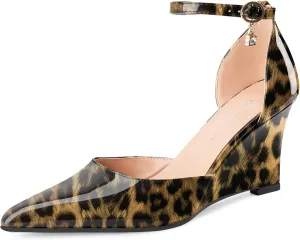 Oh Mispares Women's Wedge Pumps Pointed Closed Toe Wedge Heels for Women Adjustable Ankle Strap Comfortable High-Heeled Dress Shoes for Wedding Work Office Party