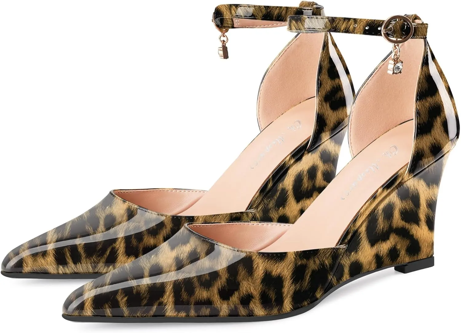 Oh Mispares Women's Wedge Pumps Pointed Closed Toe Wedge Heels for Women Adjustable Ankle Strap Comfortable High-Heeled Dress Shoes for Wedding Work Office Party