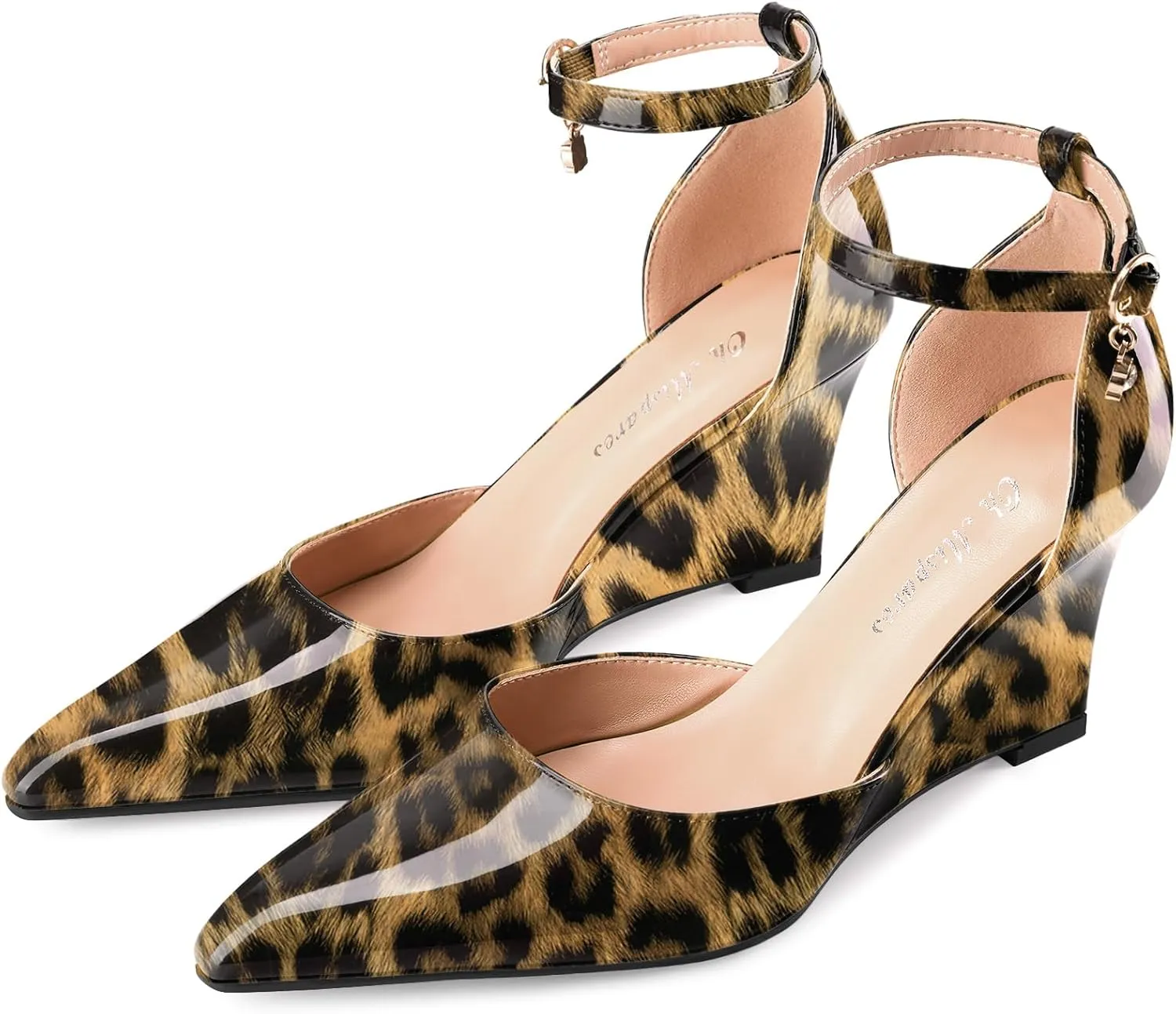 Oh Mispares Women's Wedge Pumps Pointed Closed Toe Wedge Heels for Women Adjustable Ankle Strap Comfortable High-Heeled Dress Shoes for Wedding Work Office Party
