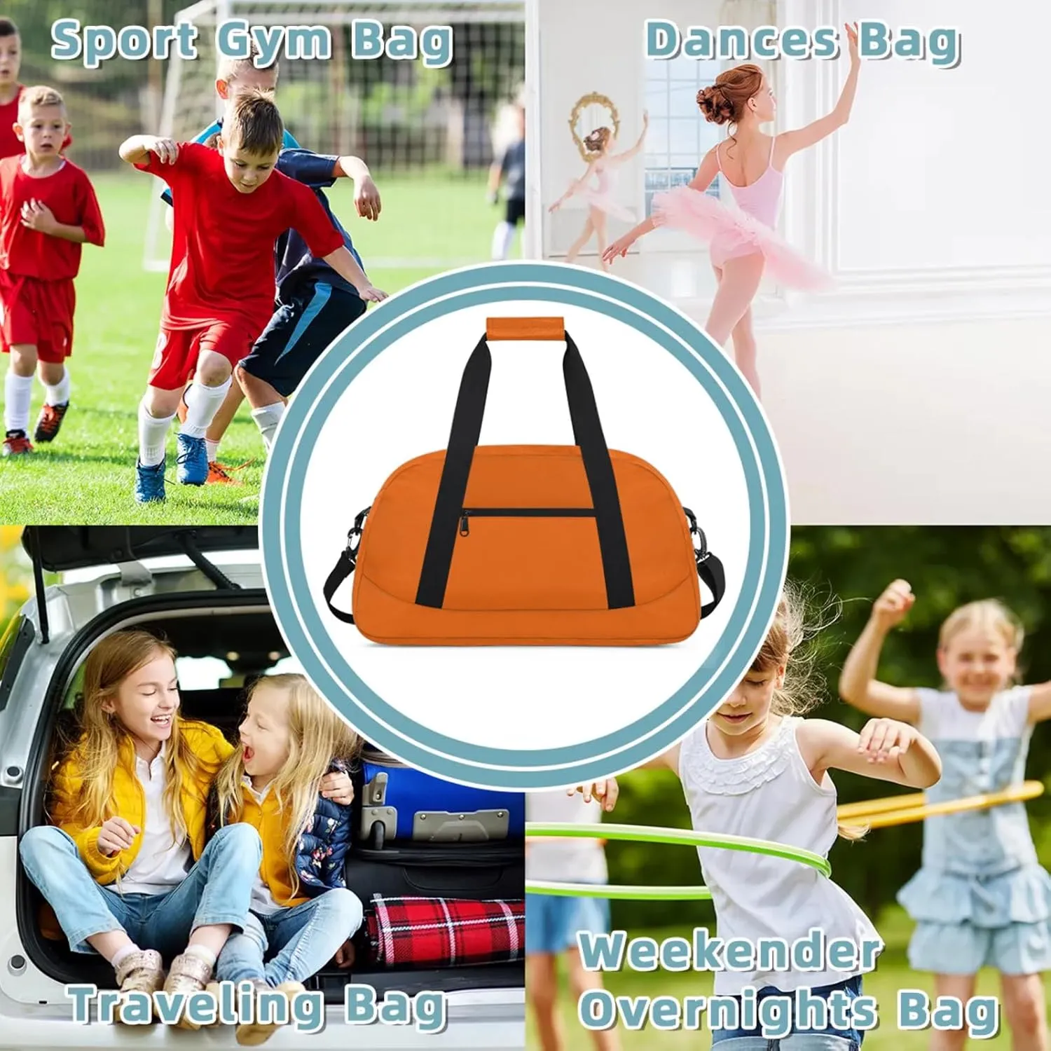 Orange Small Gym Bag 18 inch Carry On Duffel Bag for Weekender Travel Sports Workout Yoga Gymnastics Dance Ballet