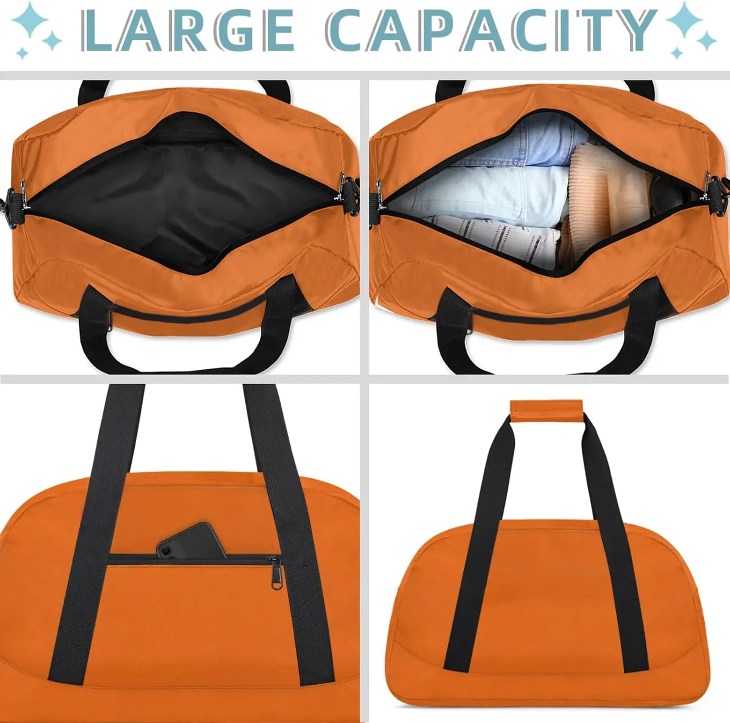 Orange Small Gym Bag 18 inch Carry On Duffel Bag for Weekender Travel Sports Workout Yoga Gymnastics Dance Ballet