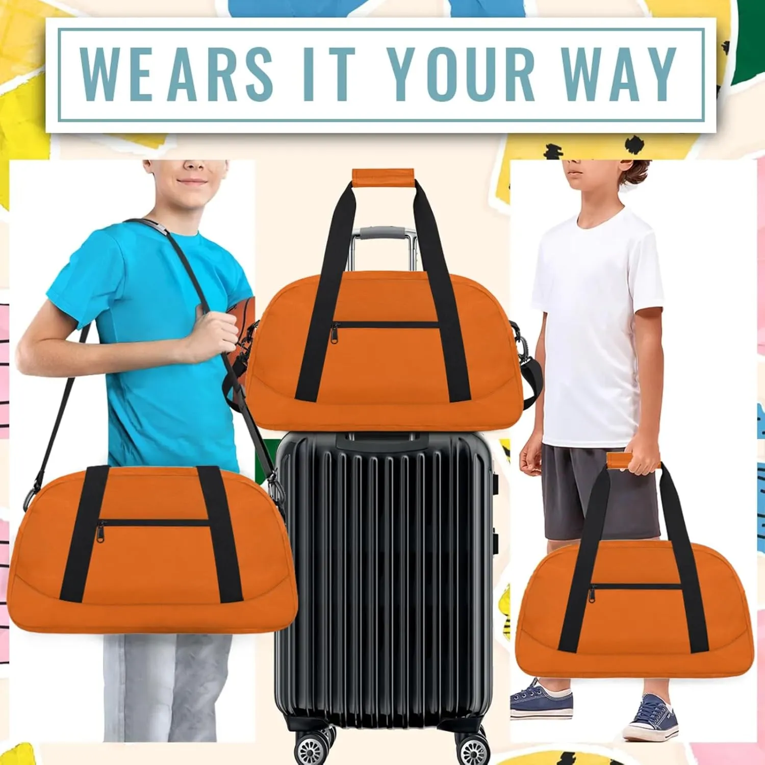 Orange Small Gym Bag 18 inch Carry On Duffel Bag for Weekender Travel Sports Workout Yoga Gymnastics Dance Ballet