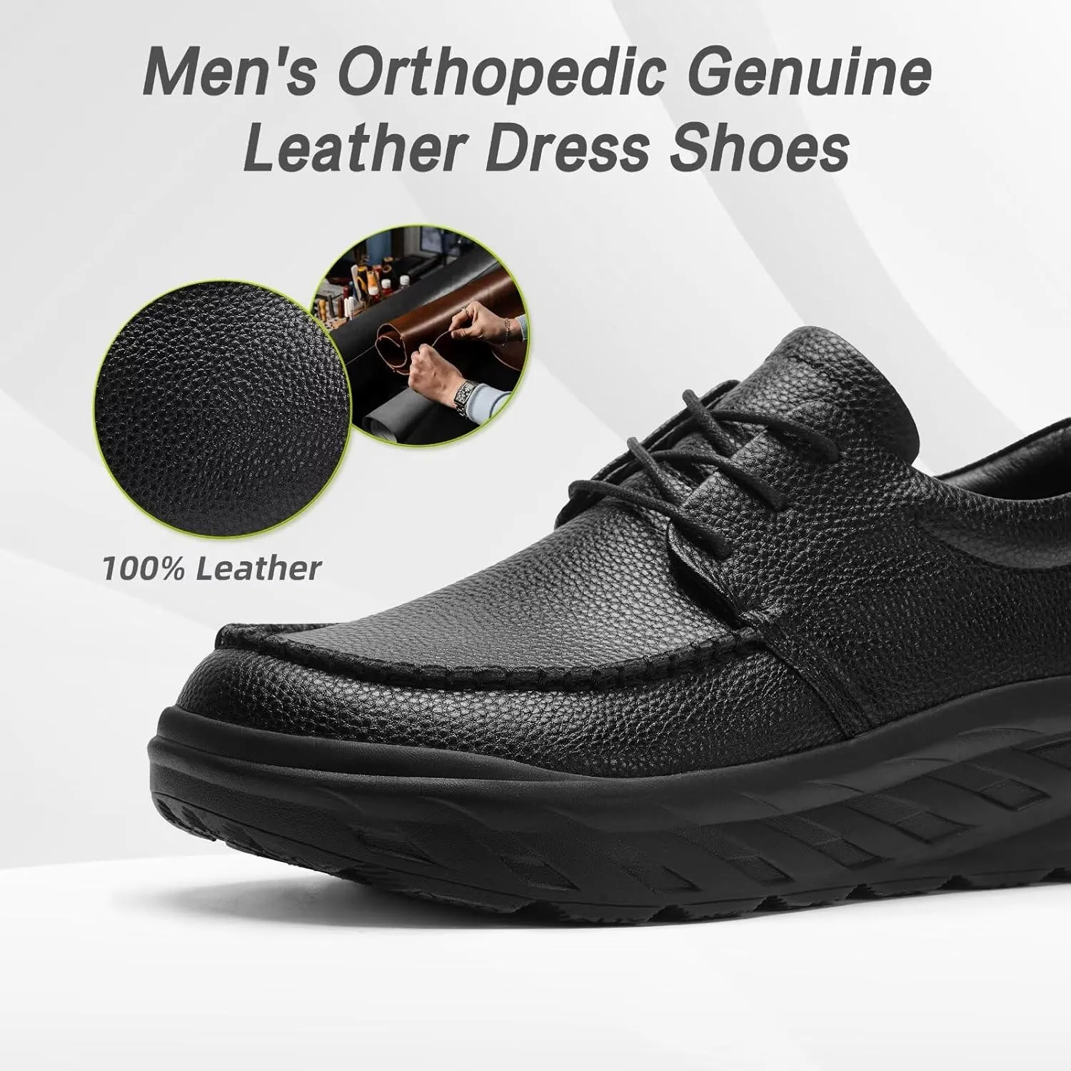 OrthoComfoot Men's Orthopedic Wide Leather Dress Walking Shoes: Diabetic Plantar Fasciitis Arch Support Comfortable Sneakers, Business Work Adjustable Fit Orthotic Casual Heel Foot Pain Relief Oxfords