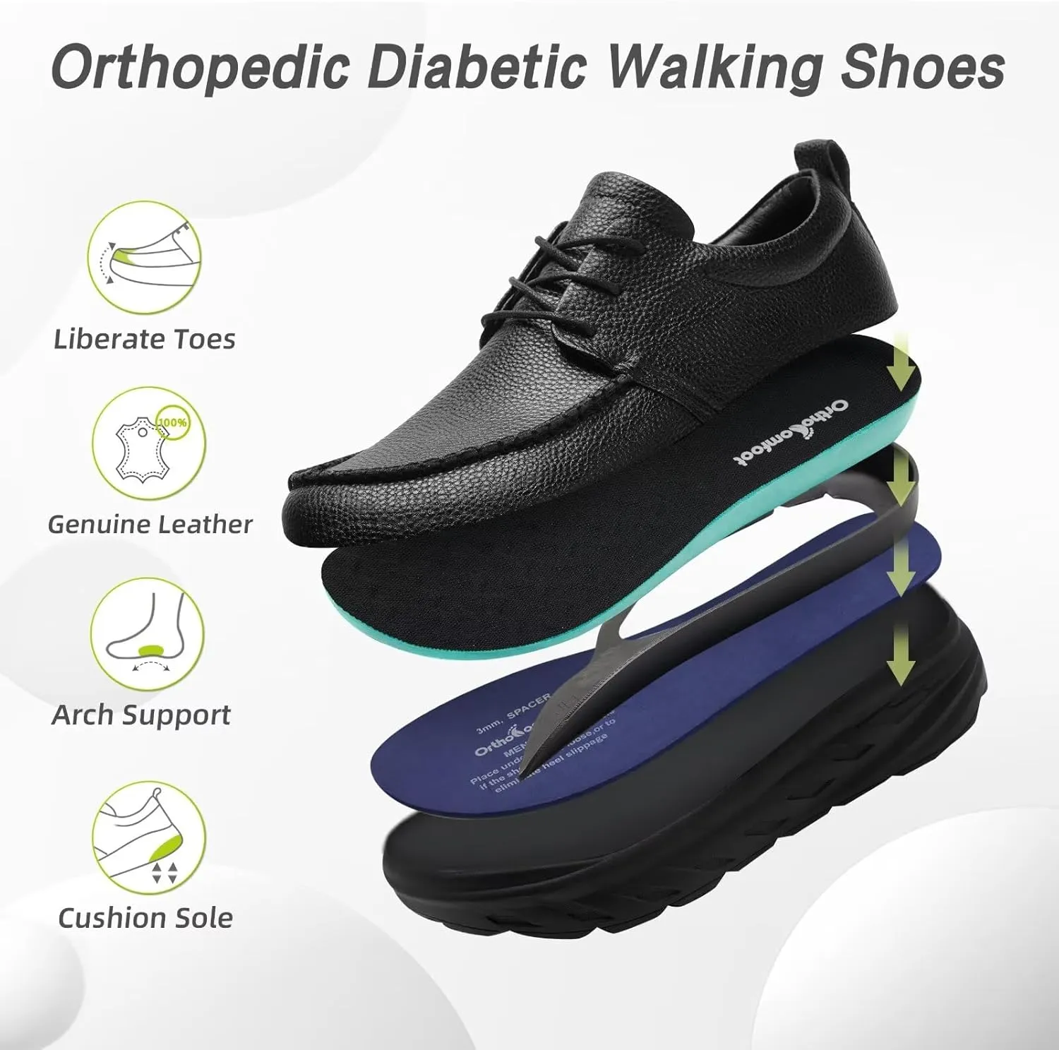 OrthoComfoot Men's Orthopedic Wide Leather Dress Walking Shoes: Diabetic Plantar Fasciitis Arch Support Comfortable Sneakers, Business Work Adjustable Fit Orthotic Casual Heel Foot Pain Relief Oxfords