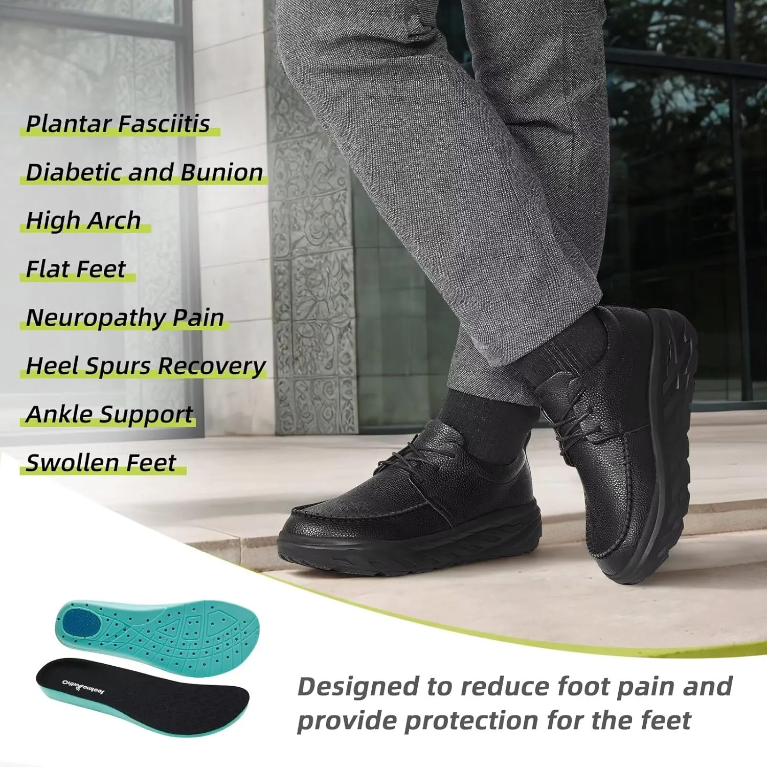 OrthoComfoot Men's Orthopedic Wide Leather Dress Walking Shoes: Diabetic Plantar Fasciitis Arch Support Comfortable Sneakers, Business Work Adjustable Fit Orthotic Casual Heel Foot Pain Relief Oxfords