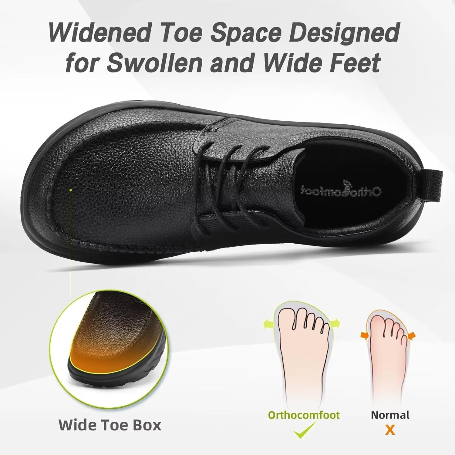 OrthoComfoot Men's Orthopedic Wide Leather Dress Walking Shoes: Diabetic Plantar Fasciitis Arch Support Comfortable Sneakers, Business Work Adjustable Fit Orthotic Casual Heel Foot Pain Relief Oxfords