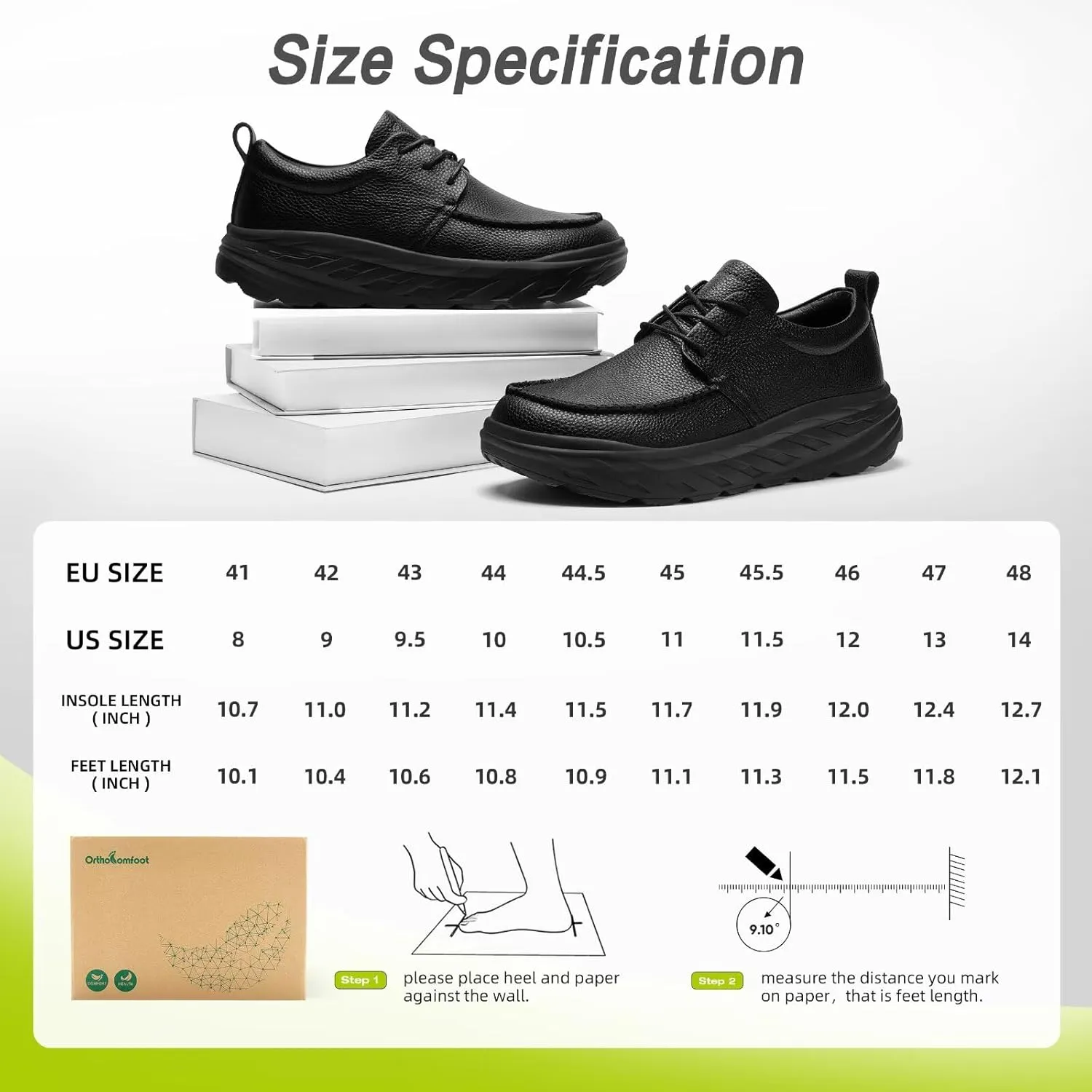 OrthoComfoot Men's Orthopedic Wide Leather Dress Walking Shoes: Diabetic Plantar Fasciitis Arch Support Comfortable Sneakers, Business Work Adjustable Fit Orthotic Casual Heel Foot Pain Relief Oxfords