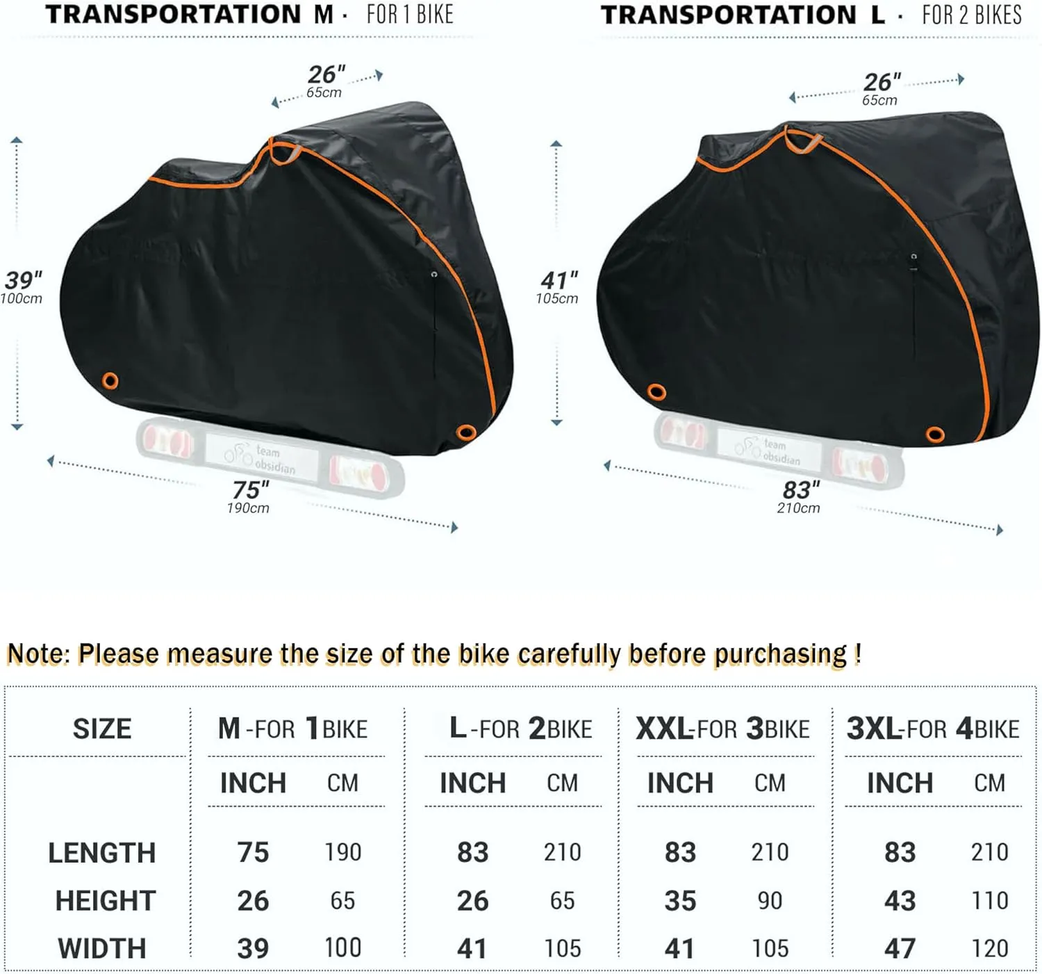 Outdoor Bicycle Covers Waterproof Storage Transport Rack Bike Cover,Rain Dust Resistant Wind Proof Lock Hole UV Coated,83L x 41W x 35H Inch (Black)