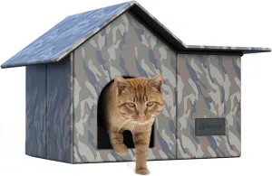 Outdoor Cat House-Large Weatherproof Cat Houses for Outdoor/Indoor Cats Feral Cats Shelter with Soft Mat (Camo)