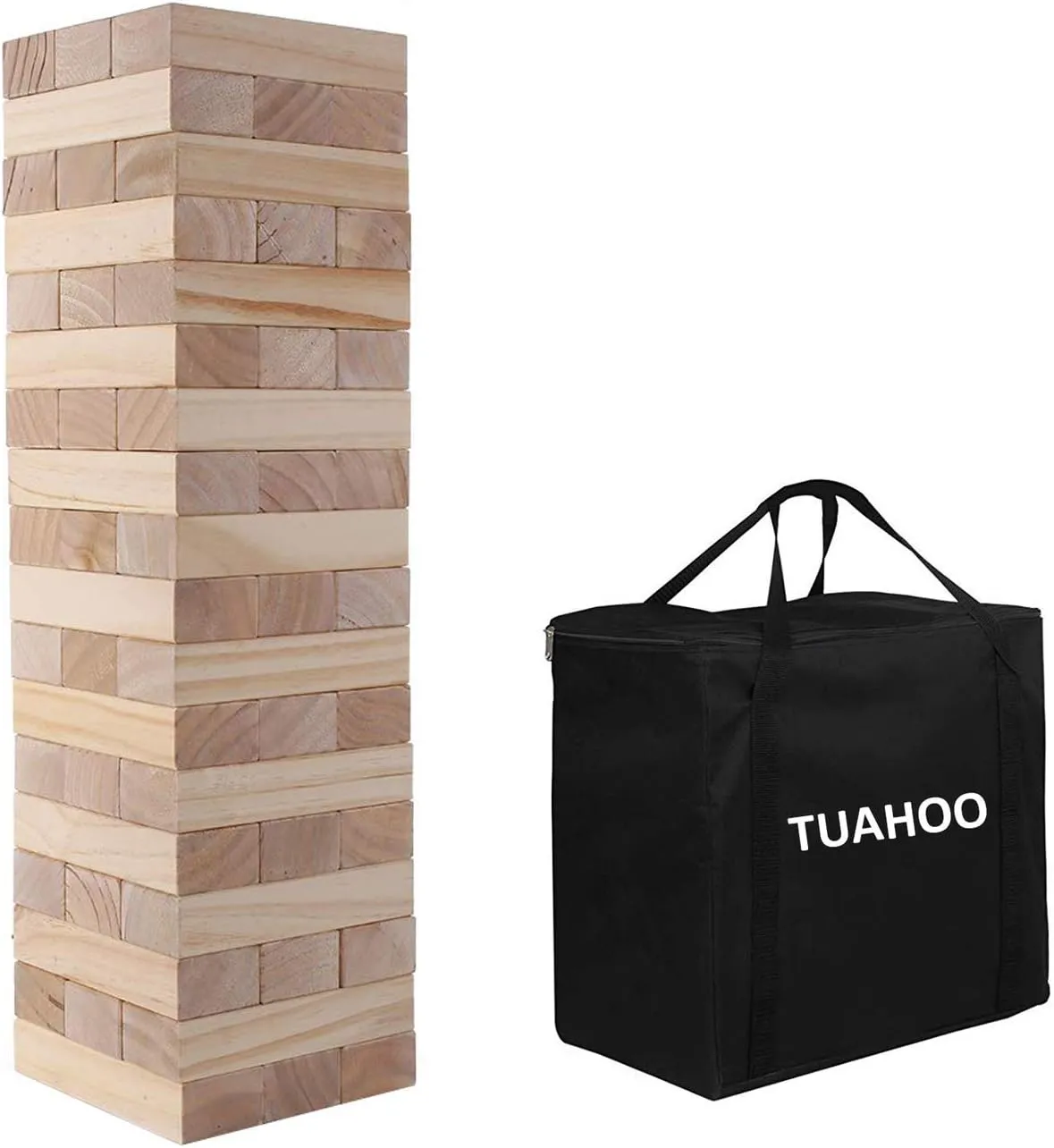 Outdoor Games Giant Tumble Tower (Stacks to 4  Feet), Jumbo Tumbling Timber, Wood Stacking Backyard Game for Kids Adult Family Fun, 54-Blocks   Storage Bag