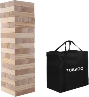 Outdoor Games Giant Tumble Tower (Stacks to 4  Feet), Jumbo Tumbling Timber, Wood Stacking Backyard Game for Kids Adult Family Fun, 54-Blocks   Storage Bag
