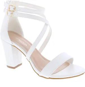 Over the Toe Strap Ankle Wrap Strap Heel Open Toe Block Heel Criss Cross Low, White, 5.5