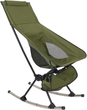 Oversized Folding Rocking Camping Chair, High Back Portable Lawn Recliner with Headrest, Fully Padded Outdoor Patio Chair with Storage Pocket, Full Steel Frame, Supports 400 Lbs