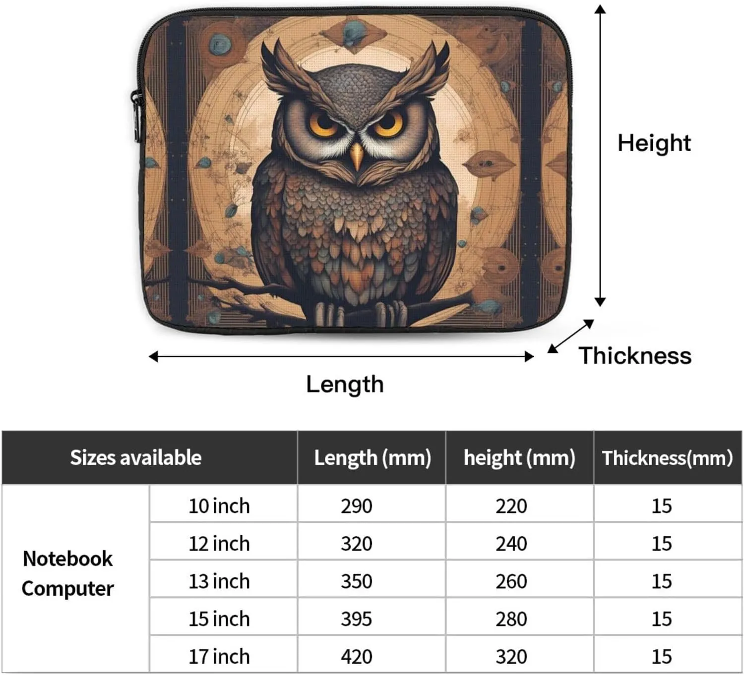 Owl Beliefs Pattern Shockproof Portable Laptop 17 inch Sleeve Bag for Men and Women - Ideal for Business Travel, School, and Daily Use
