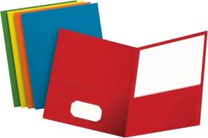 Oxford 2 Pocket Folders, Textured Paper, Assorted Colors (Light Blue, Red, Yellow, Orange, Green), Letter Size, 50 Per Box (67613)