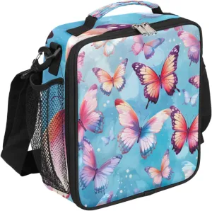Pardick Reusable Lunch Bag Butterfly Insulated Lunch Box for Women Men Waterproof Lunch Bento Tote Bags Flock of Butterflies Thermal Lunchbox with Adjustable Shoulder Strap