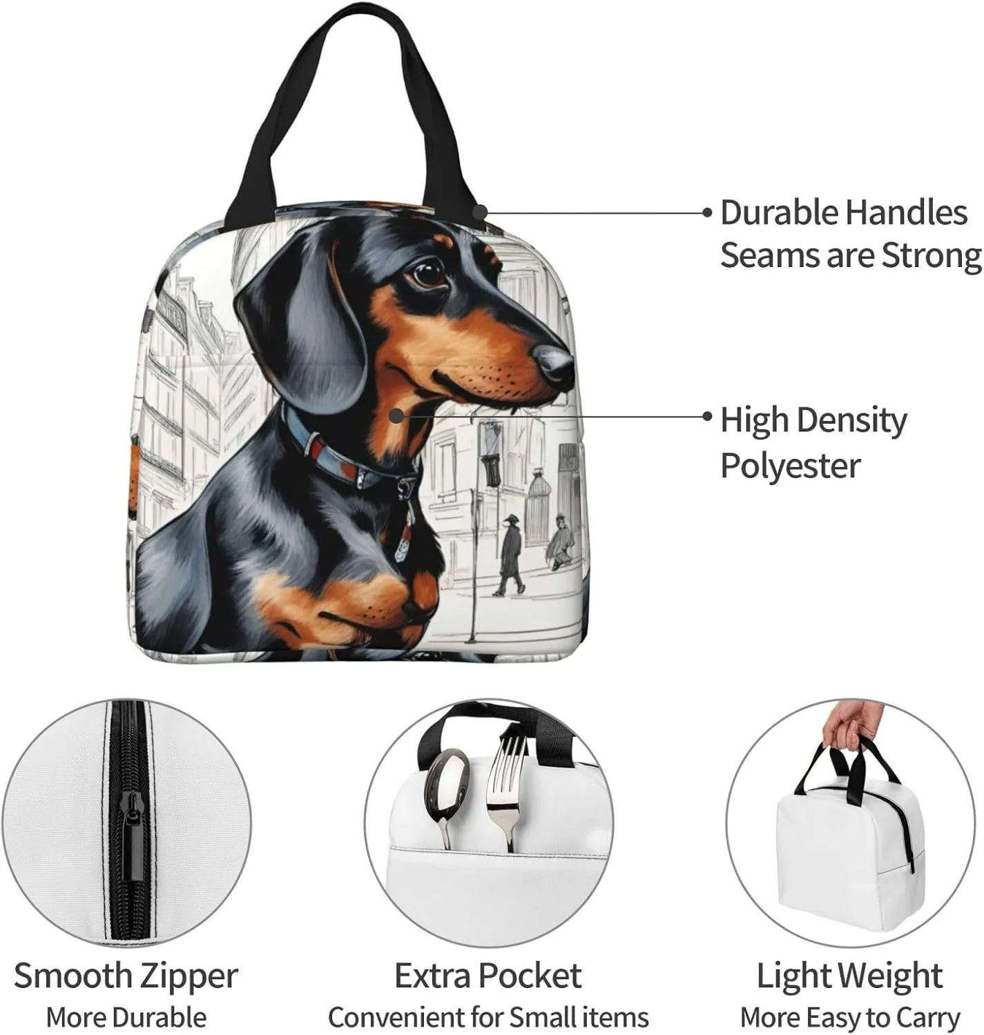 Parisian Dachshund Lightweight Lunch Bag For Men Women Small Lunchbox Good For Office Days
