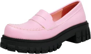 Parisuit Platform Loafers for Women Chunky Heel Lug Sole Loafer Shoes Patent Leather Slip on Round Toe Pumps Business Casual Uniform Shoes