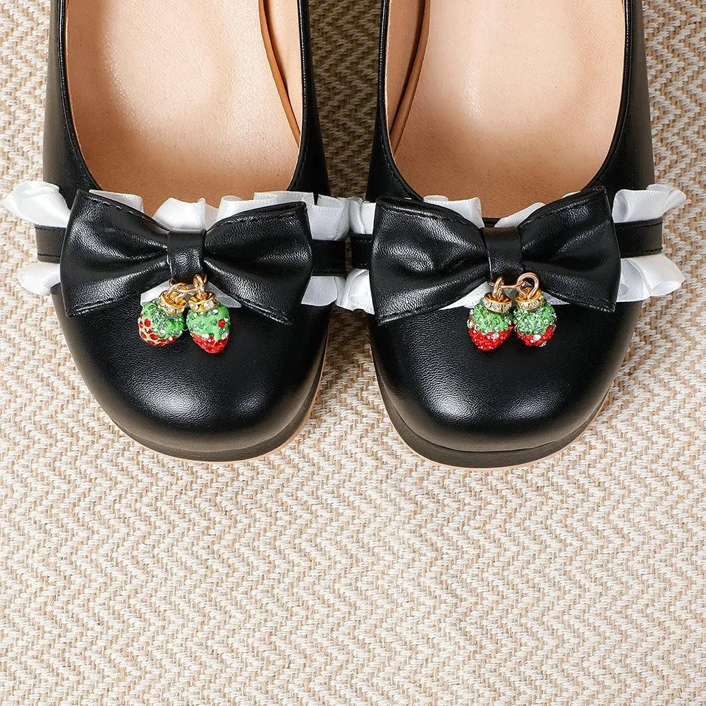 Parisuit Women's Cute Mary Janes Chunky Platform Shoes Ankle Strap Bow Pumps