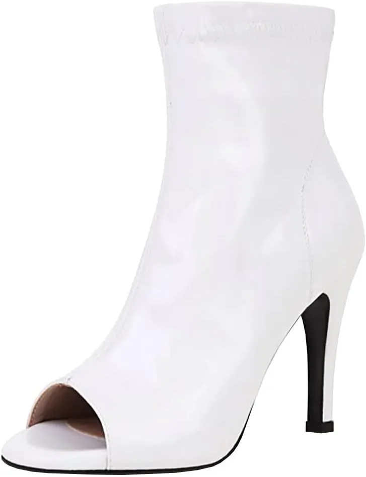 Parisuit Womens Peep Toe Stiletto Booties Zipper High Heel Sexy Ankle Boots