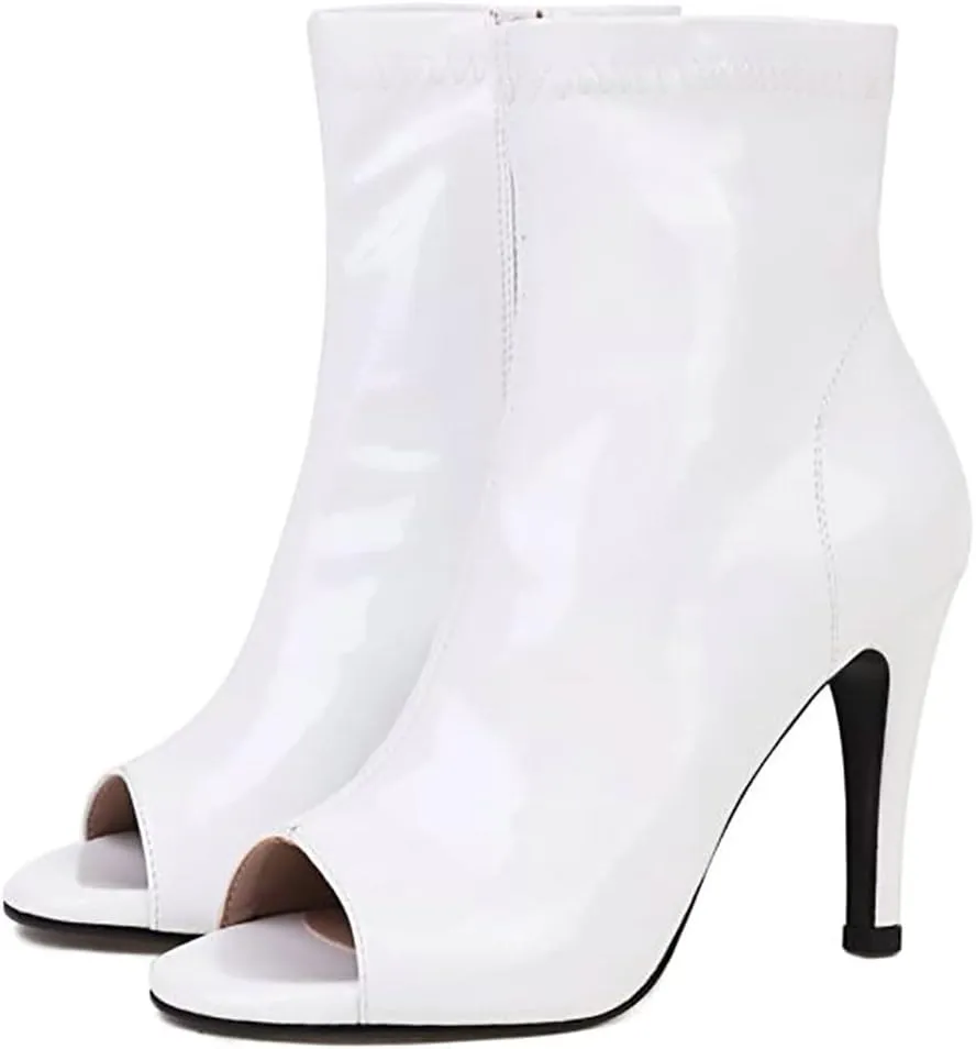 Parisuit Womens Peep Toe Stiletto Booties Zipper High Heel Sexy Ankle Boots