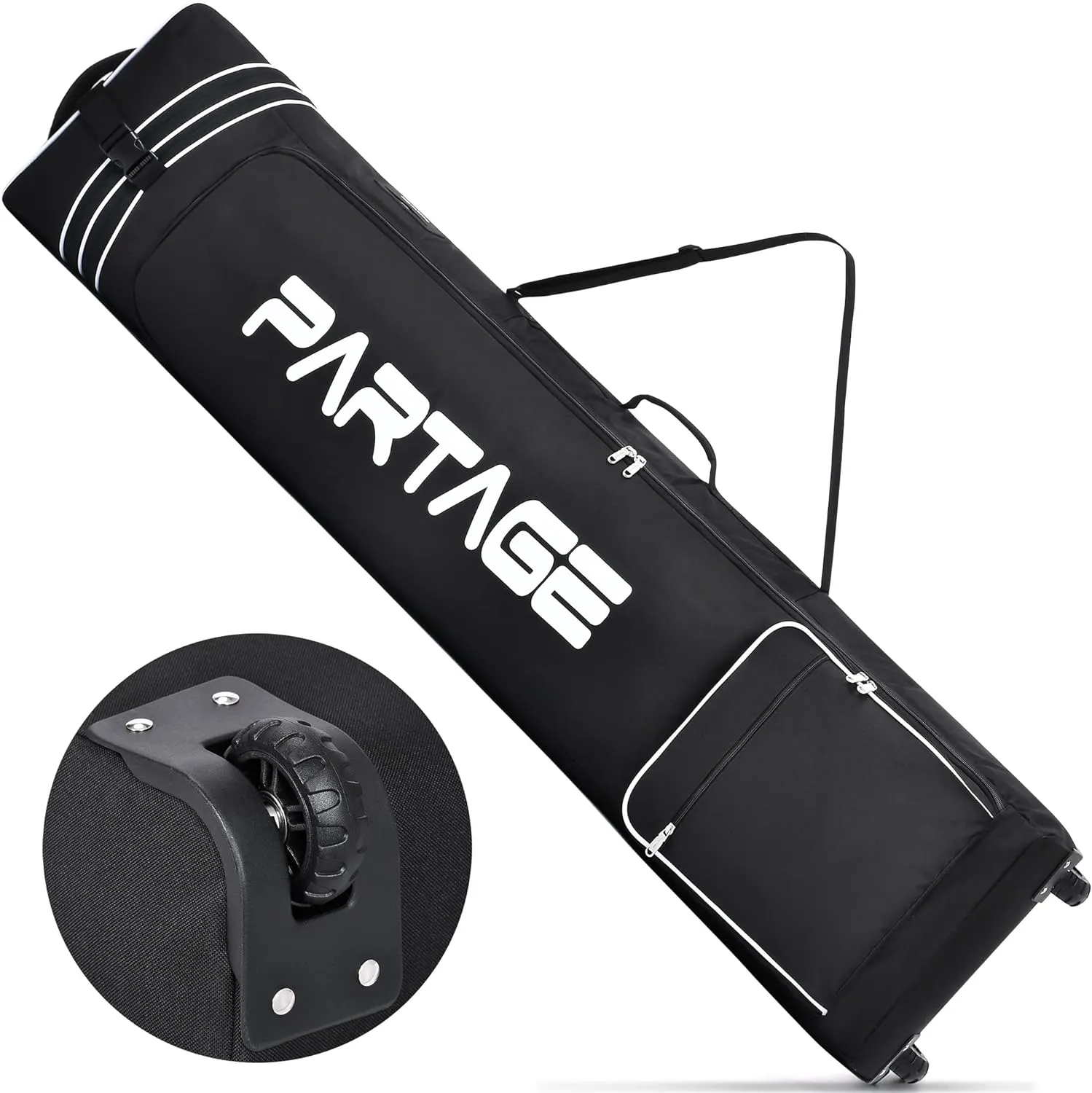 Partage Snowboard Bag with Wheels, Snowboard Bag for Air Travel, Adjustable Length Up to 170 cm, 600D Water Resistant Oxford -Black