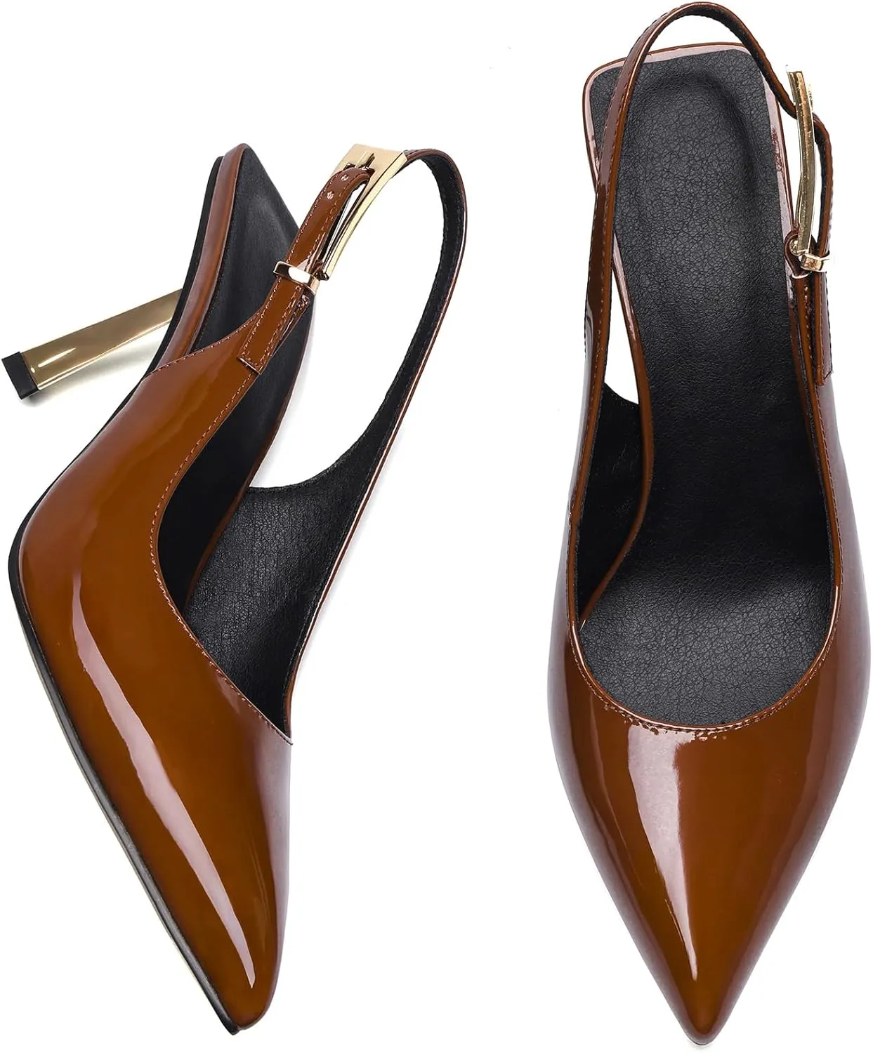 Pasuot Slingback Heels for Women - Closed Toe Stiletto Metallic Heel, Pointed Toe Patent Leather Thin High Heeled Sandals for Women Ladies Dress Formal Office 3.1", Not for Wide Feet