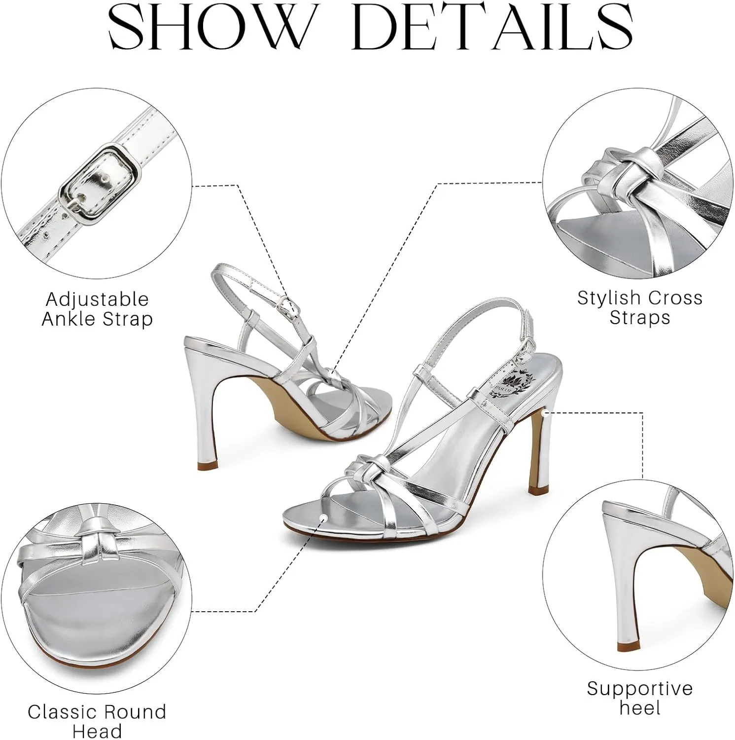 Pasuot Strappy Heeled Sandals for Women - Open Toe Ankle Strap Stiletto High Heels, Round Toe Sexy Cross Strap Adjustable Buckle Thin Heel for Women Ladies Summer Homecoming Party Dress