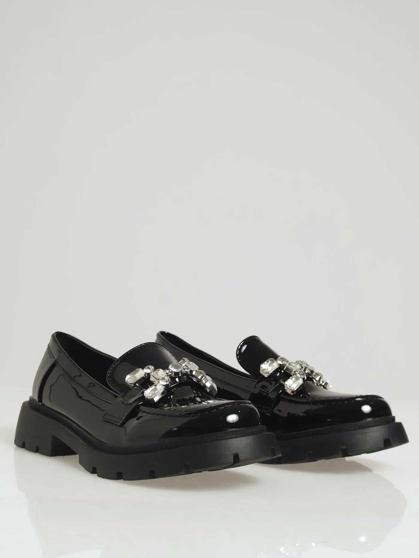 Patent Buckle Trim Loafer - Black