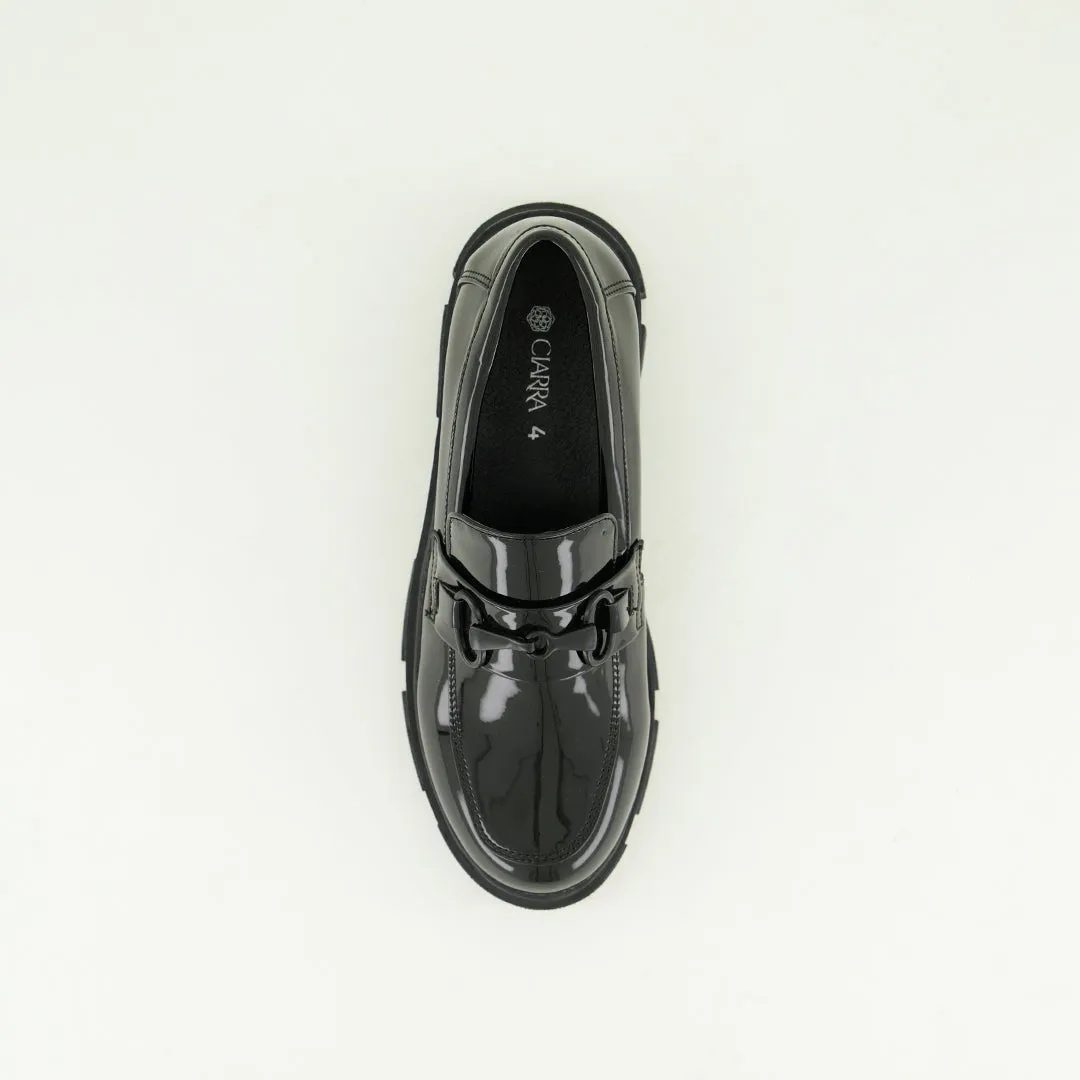 Patent High Loafer Shoe.Matte Black Trim.