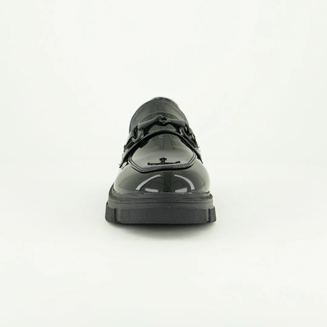 Patent High Loafer Shoe.Matte Black Trim.