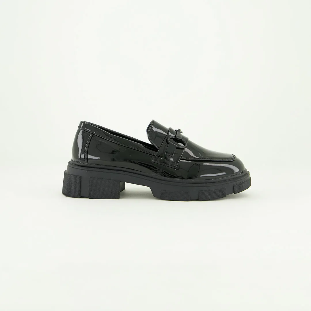 Patent High Loafer Shoe.Matte Black Trim.