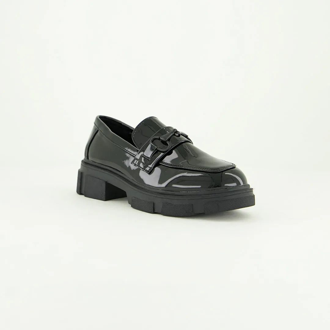 Patent High Loafer Shoe.Matte Black Trim.