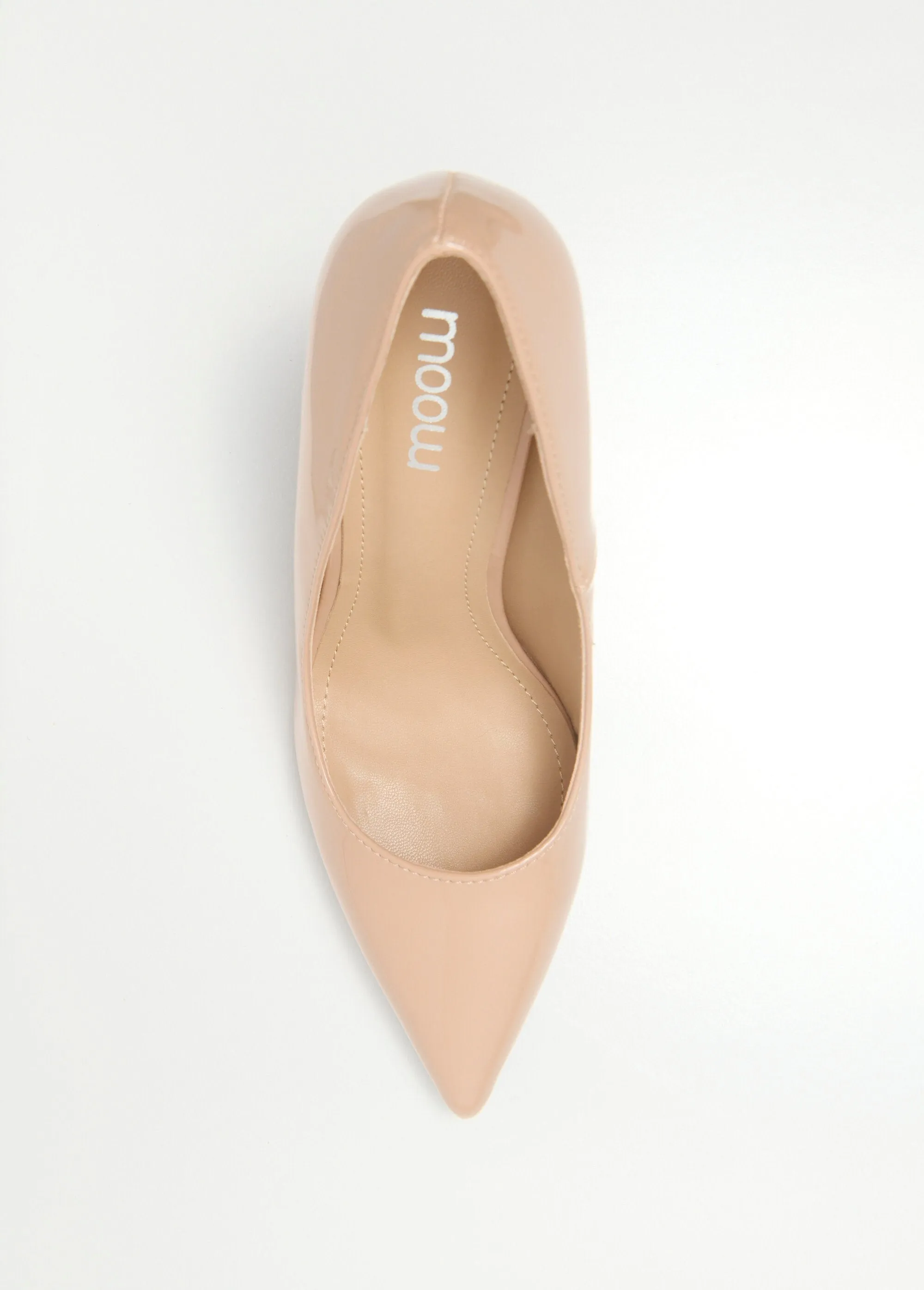 Patent stiletto heel pumps