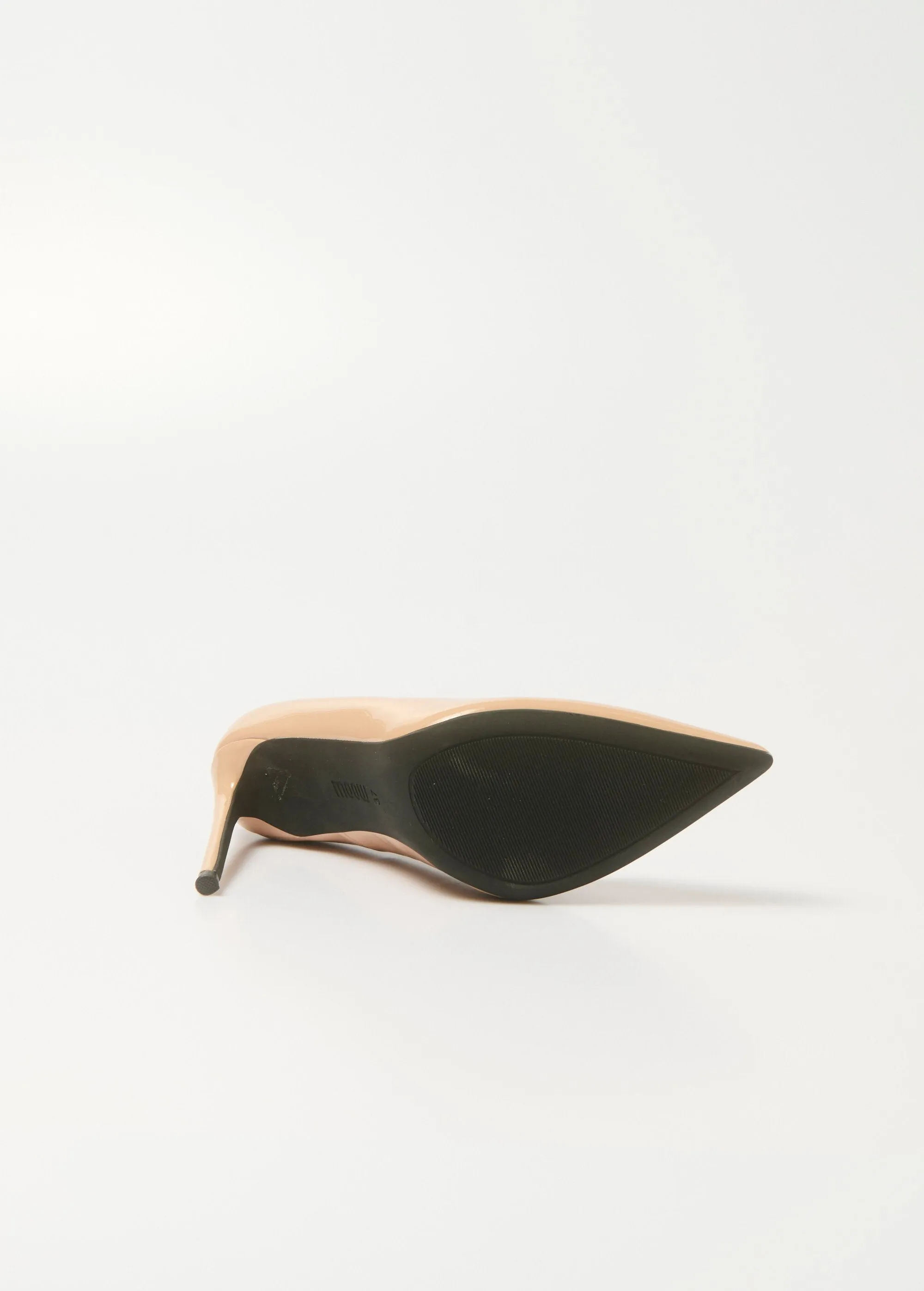 Patent stiletto heel pumps