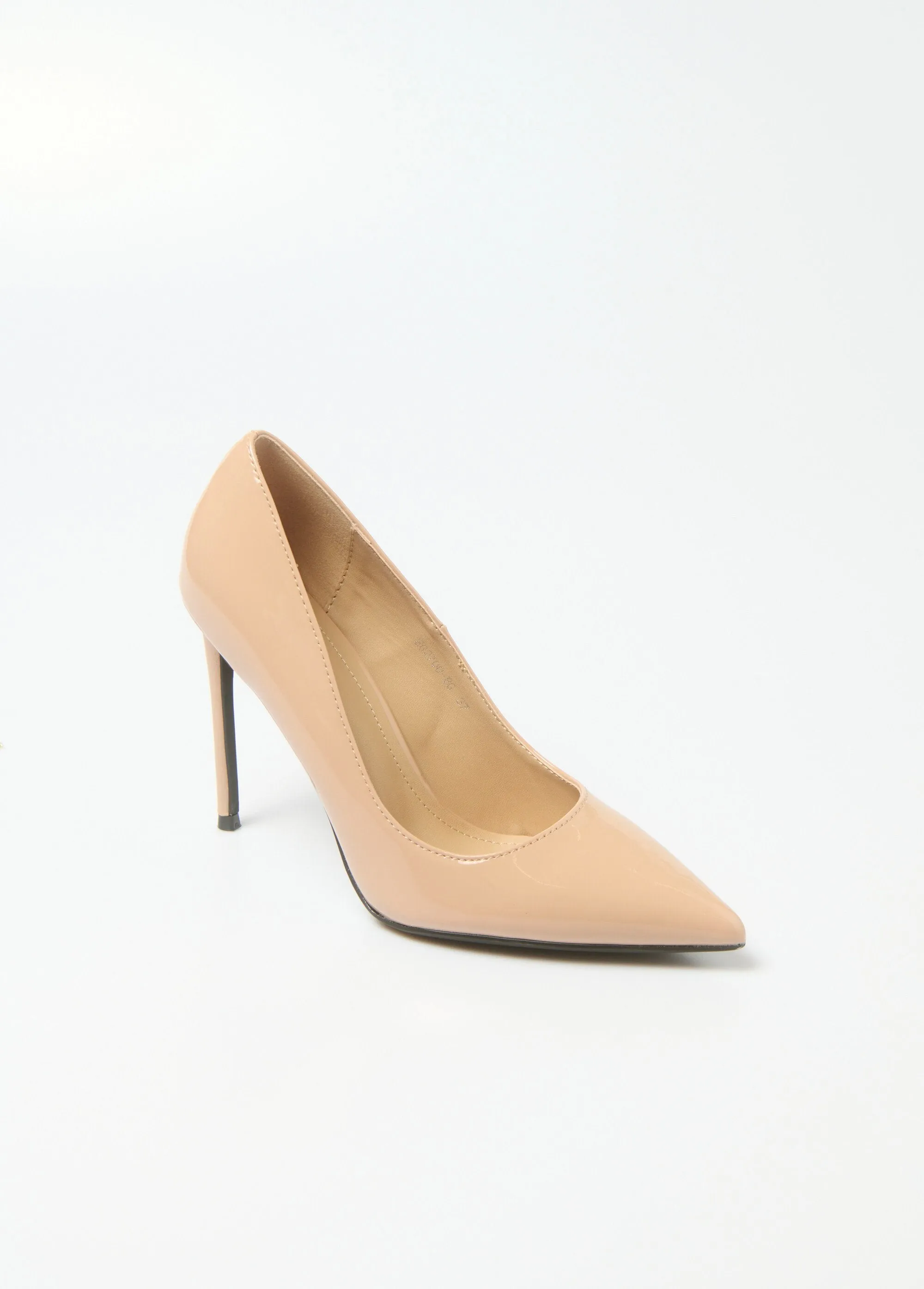 Patent stiletto heel pumps