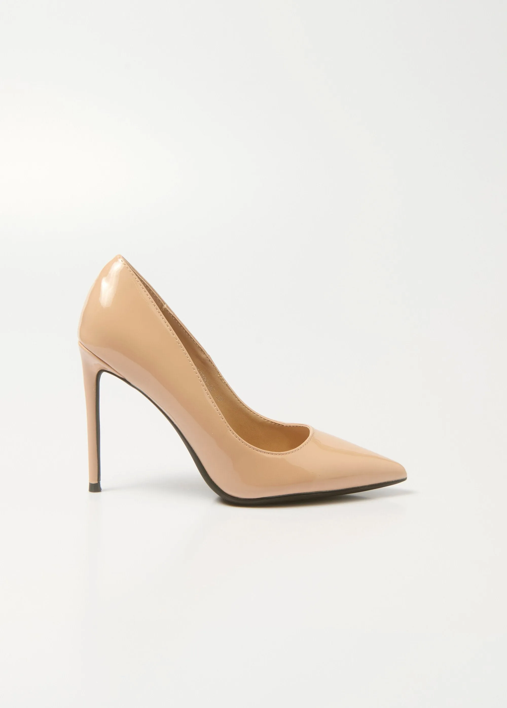 Patent stiletto heel pumps