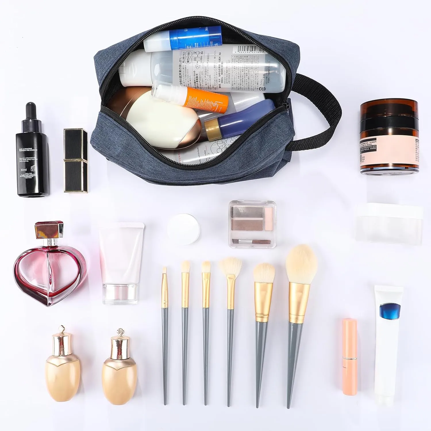 Paterr 16 Pcs Travel Toiletry Bag for Women Men Large Water Resistant Shaving Bag Hanging Cosmetic Bag with Handle and Divider Storage Travel Pouch Case (Dark Blue)