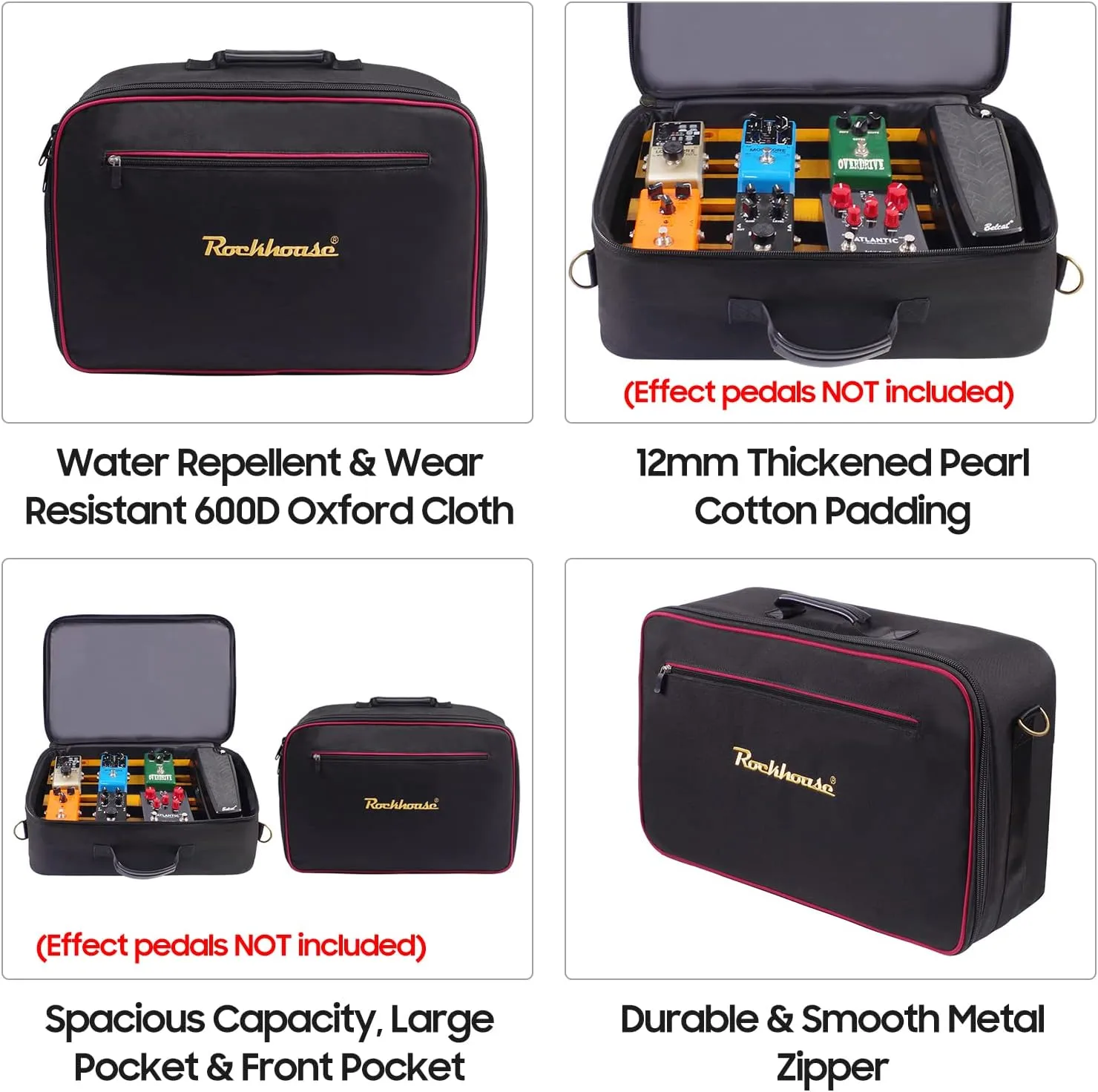 Pedal Board Carrying Bag Effect Pedal Bag Guitar Pedal Board Carry Bag Oxford Cloth Portable Zipper Handbag Shoulder Bag with Detachable Strap (Black)