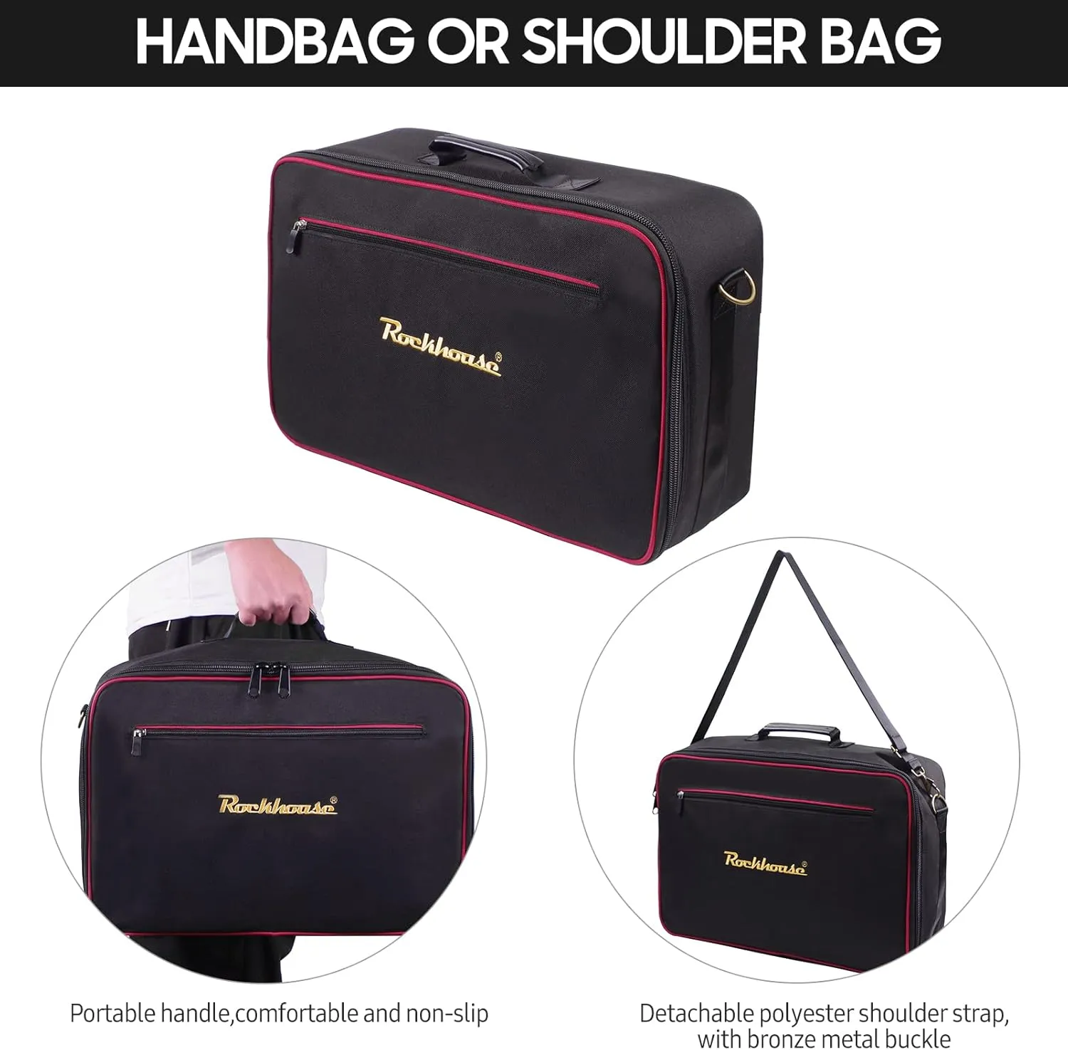 Pedal Board Carrying Bag Effect Pedal Bag Guitar Pedal Board Carry Bag Oxford Cloth Portable Zipper Handbag Shoulder Bag with Detachable Strap (Black)