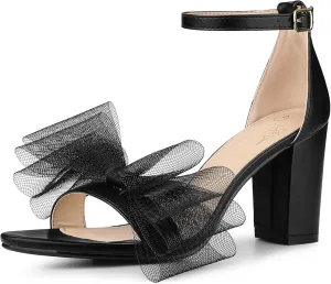 Perphy Bow Tie Ankle Strap Chunky High Heels Sandals for Women