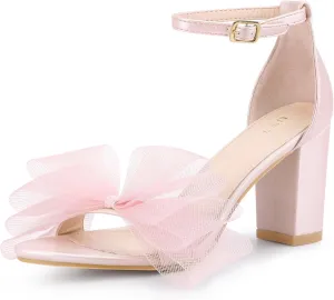 Perphy Bow Tie Ankle Strap Chunky High Heels Sandals for Women