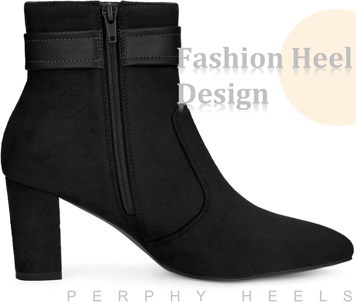Perphy Buckle Ankle Boot Pointed Toe Chunky Heel Boots for Women