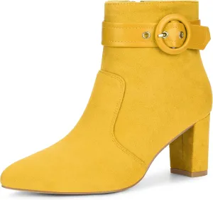 Perphy Buckle Ankle Boot Pointed Toe Chunky Heel Boots for Women