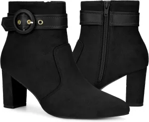 Perphy Buckle Ankle Boot Pointed Toe Chunky Heel Boots for Women