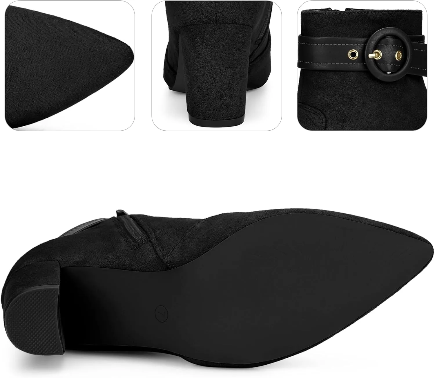 Perphy Buckle Ankle Boot Pointed Toe Chunky Heel Boots for Women