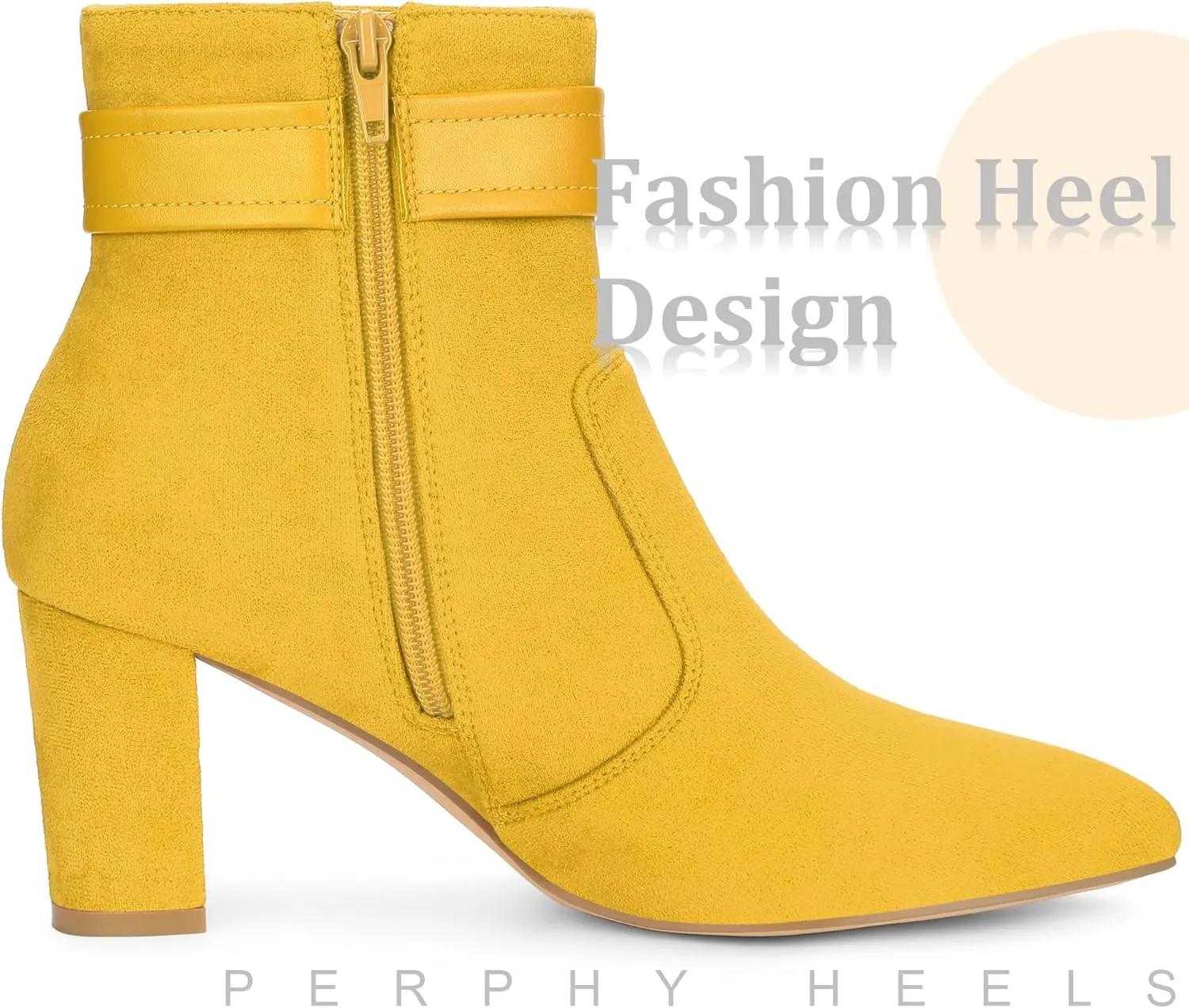Perphy Buckle Ankle Boot Pointed Toe Chunky Heel Boots for Women