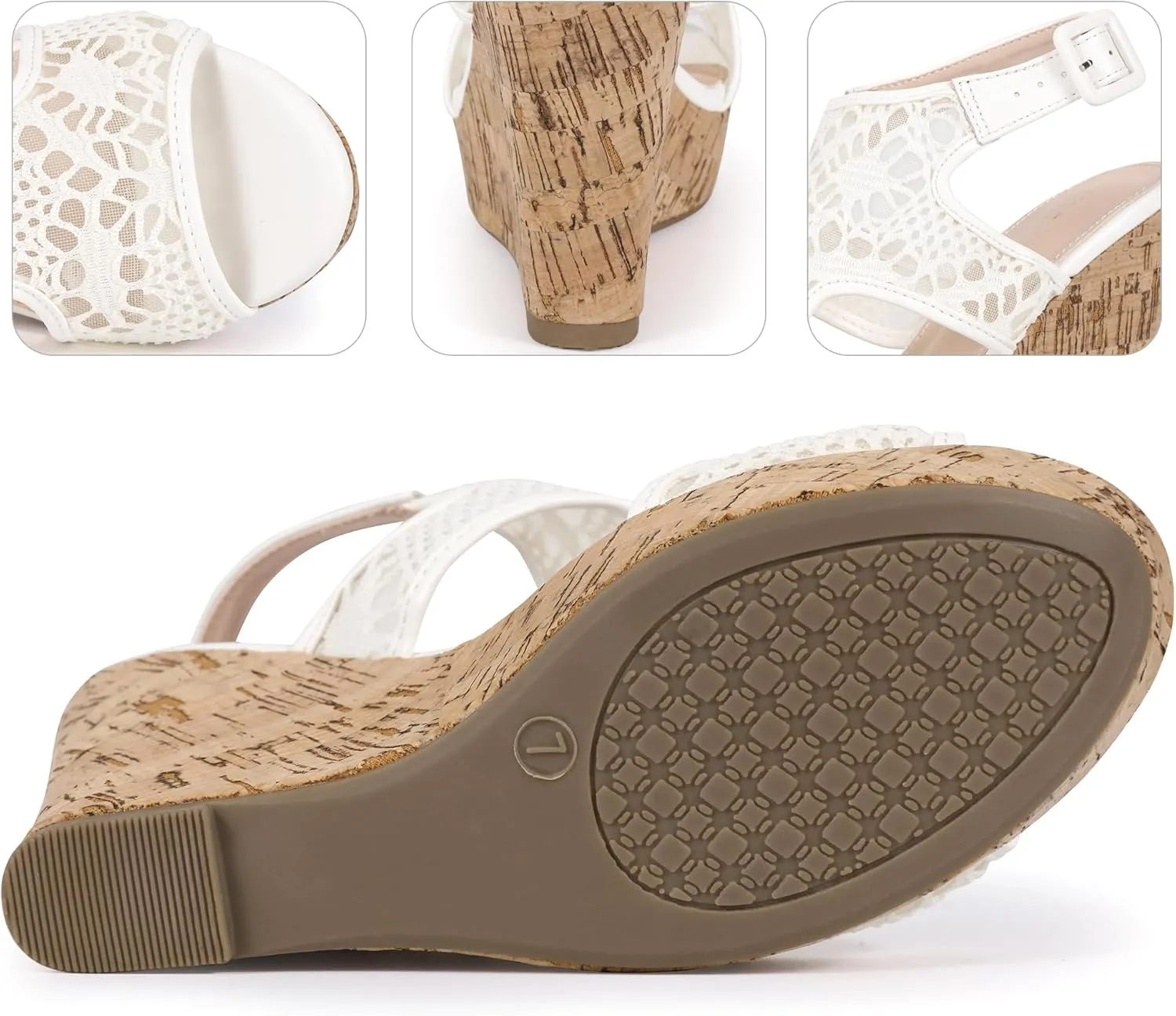 Perphy Lace Ankle Strap Platform Wedges Heel Sandals for Women