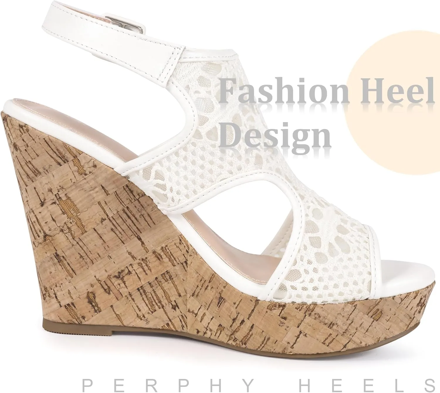 Perphy Lace Ankle Strap Platform Wedges Heel Sandals for Women